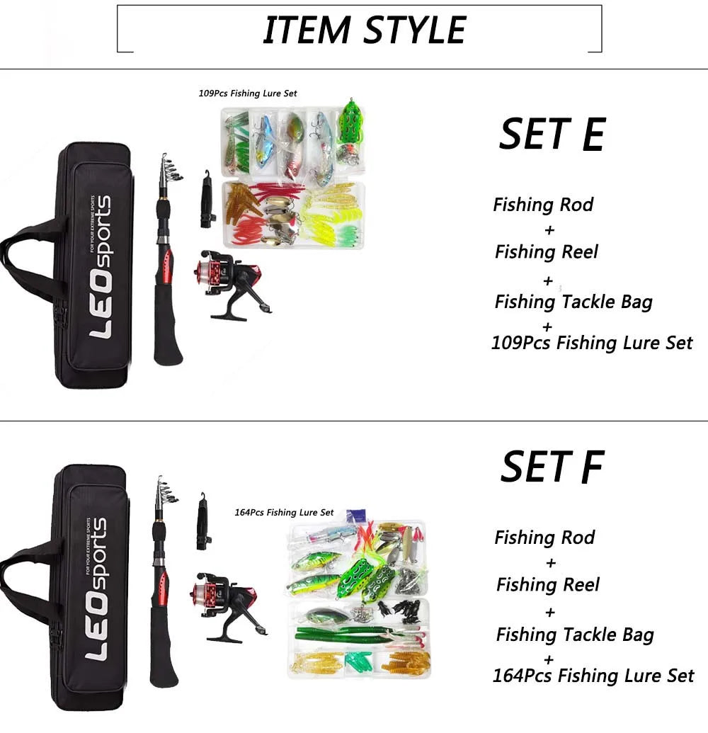 Fishing Rod Full Kits 1.6M Telescopic Sea and Spinning Reel Baits Lure Tackle Travel Fishing Gear Accessories Bag 6 Optional Set