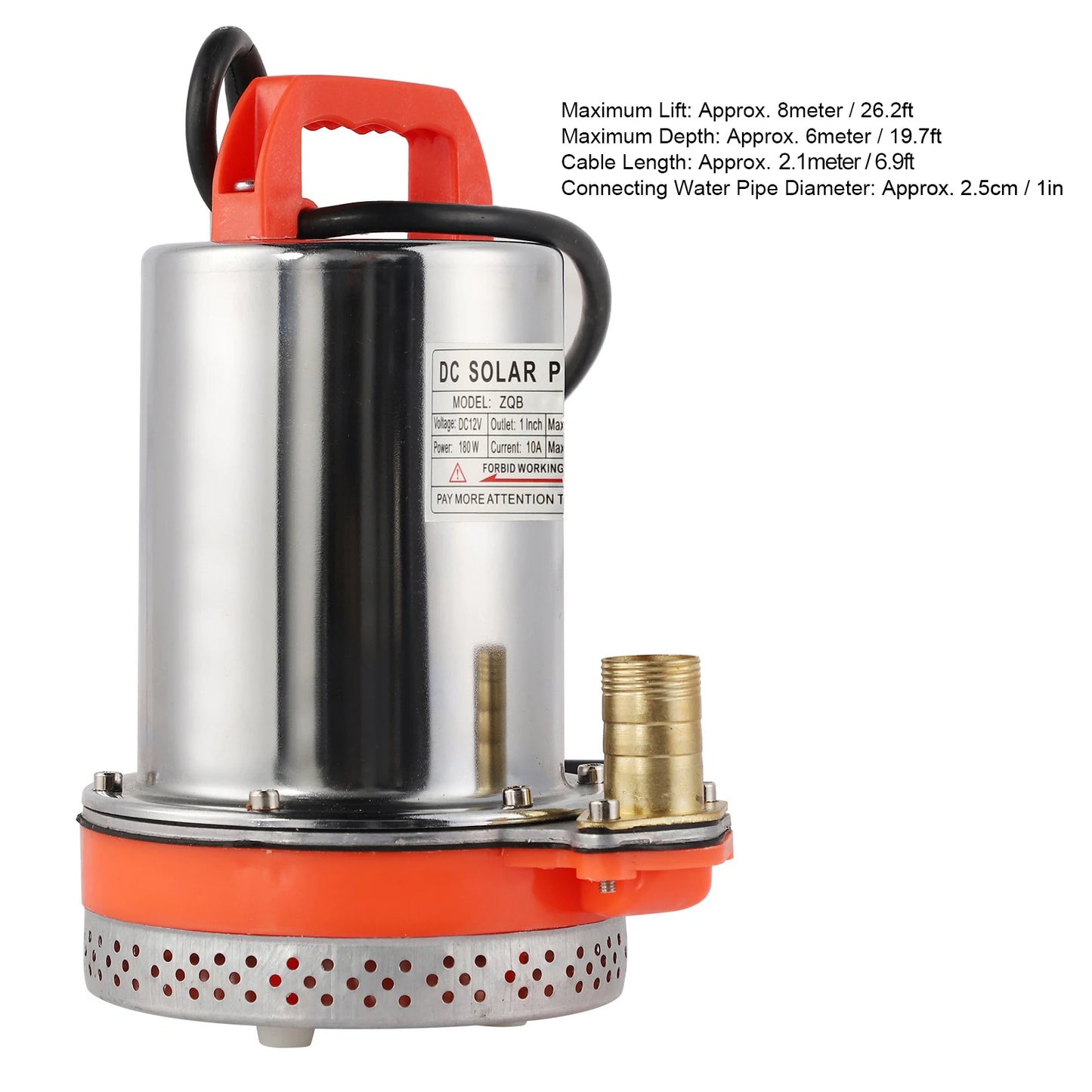 Submersible Pump Small Battery Solar Swimming Pool Cleaning 8meter Lift 2.1meter Cable DC 12V 180W/24V 220W