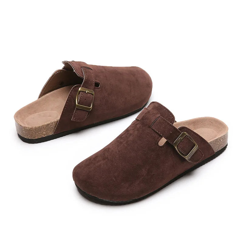 Cork Footbed Slippers For Women Men Fashion Clogs Leather Mules Female Home Street Shoes With Arch Support Indoor Outdoor Slides