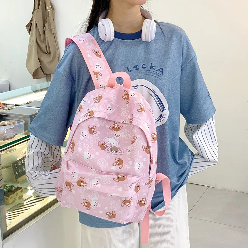 Cute Sugarbunnies Schoolbag Large Capacity Student Backpack Girl Heart Sweet Travel Portable Backpack Girl Holiday Best Gift