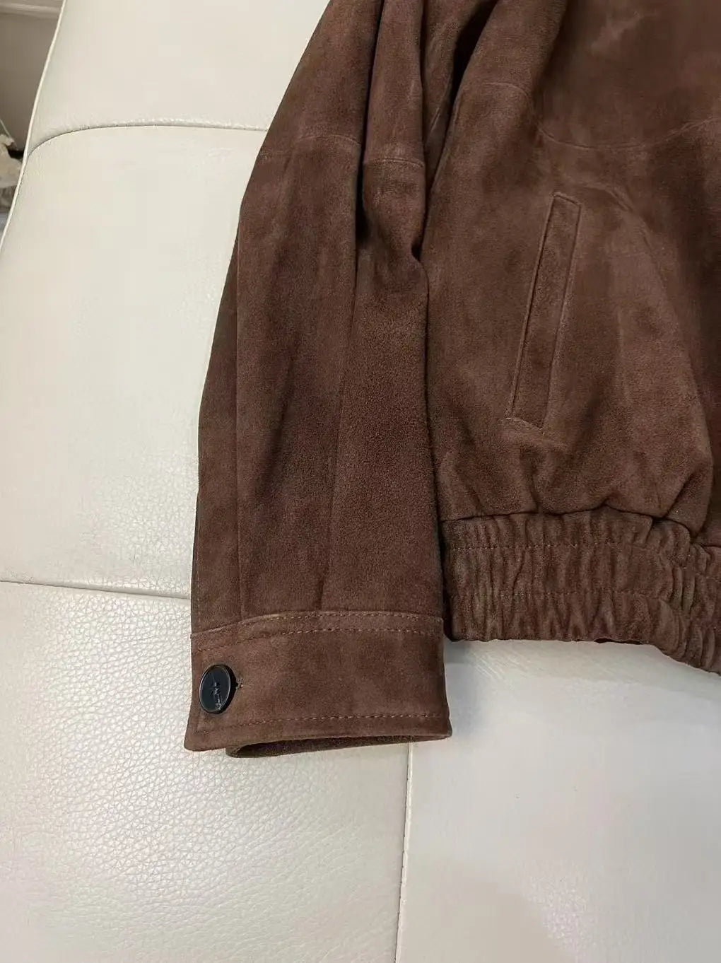 Brown Suede Jacket Spring Women Sheepskin Vintage Old Money Style Wide Shoulder Casual Baseball Leather Coat Giacca Pelle Donna