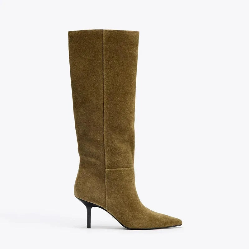 Women's Knee High Boots Stiletto Heel Pointed Toe Sleek Elegant Autumn/Winter Versatile Fashion Footwear Ladies' Mid Boots