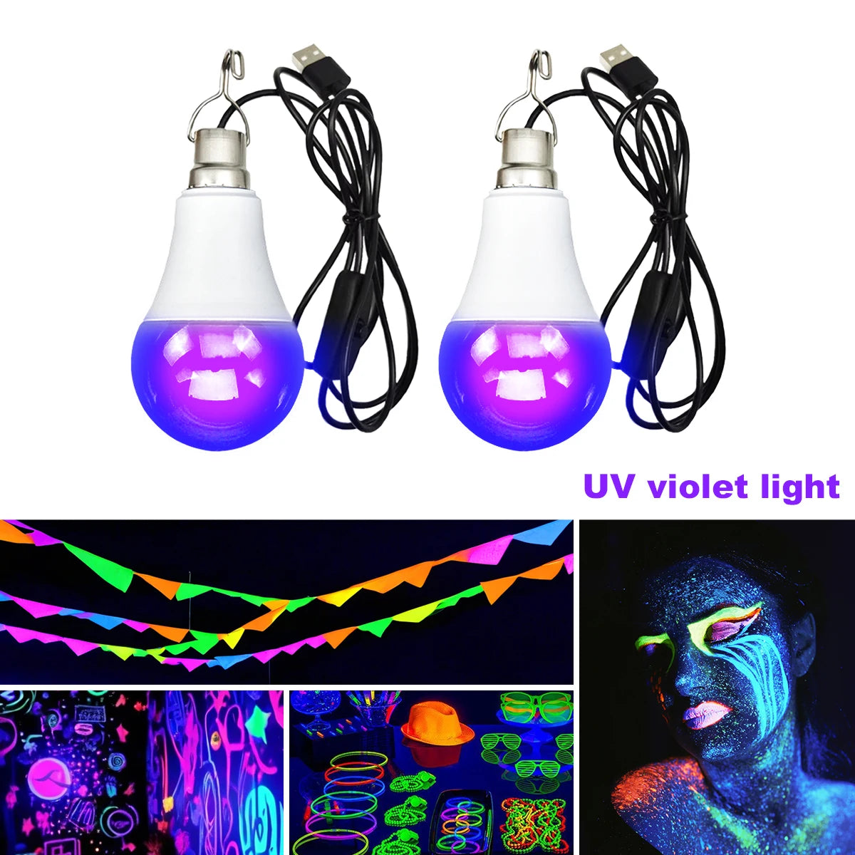 USB uv black light bulb 5V with switch violet light tube suitable for fluorescent birthday party cabinet decoration magic carpet