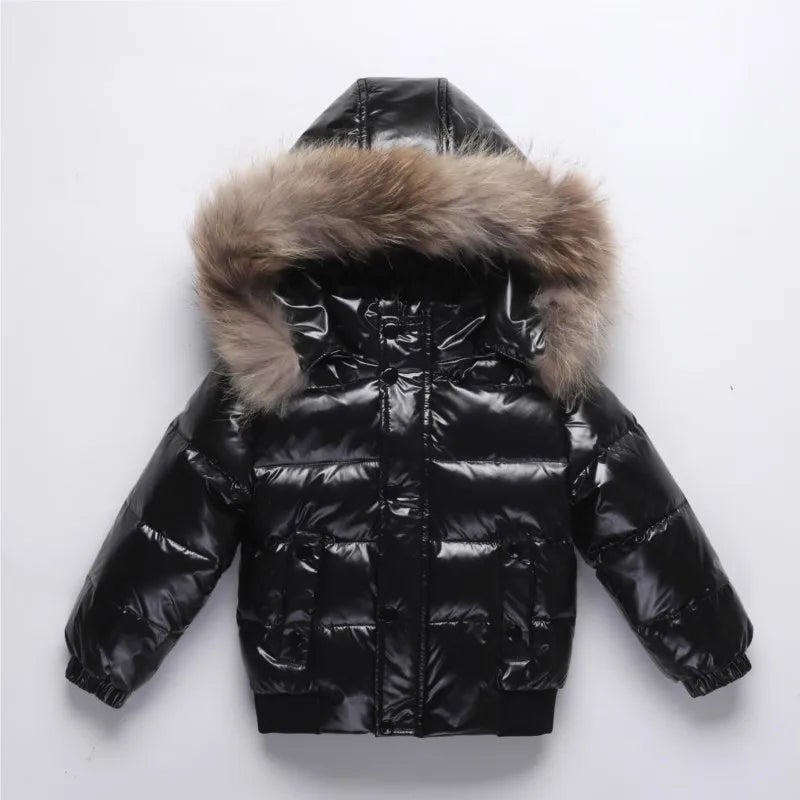 2025 Winter Down Jacket For Girl Real Fur Waterproof Shiny Thicken Warm Boy Winter Outerwear Coat 1-8 Years Kids Parka Outfit