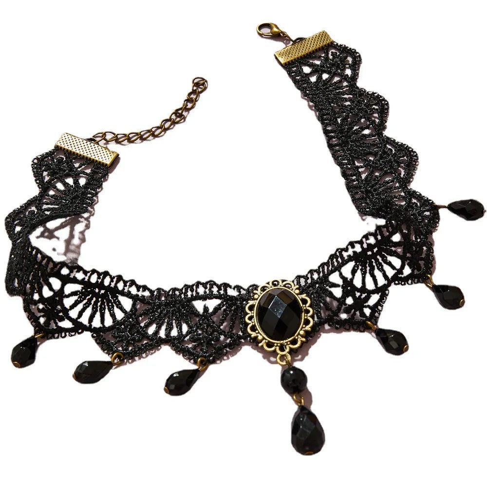 Black Lace Choker Necklace for Women Pendant Chains Bohemian Jewelry Cadenas Mujer Gift Halloween Decoration