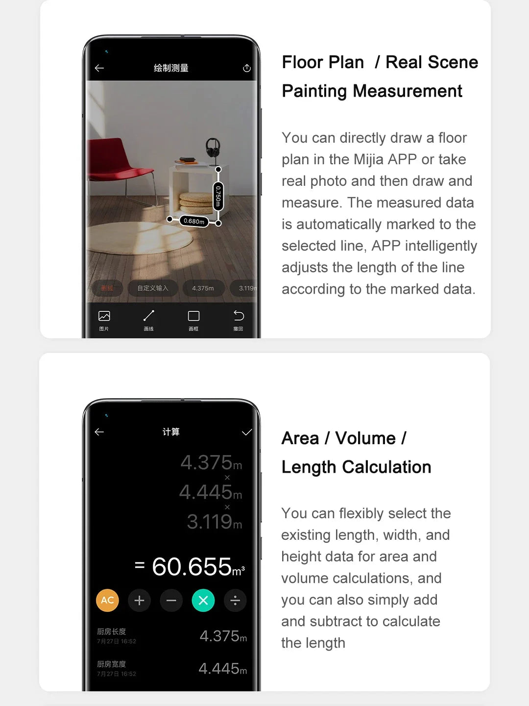 Xiaomi Mijia Smart Laser Rangefinder Real Time Distance Meter High precision Laser Range Finder Tape Measure Work For Mihome APP
