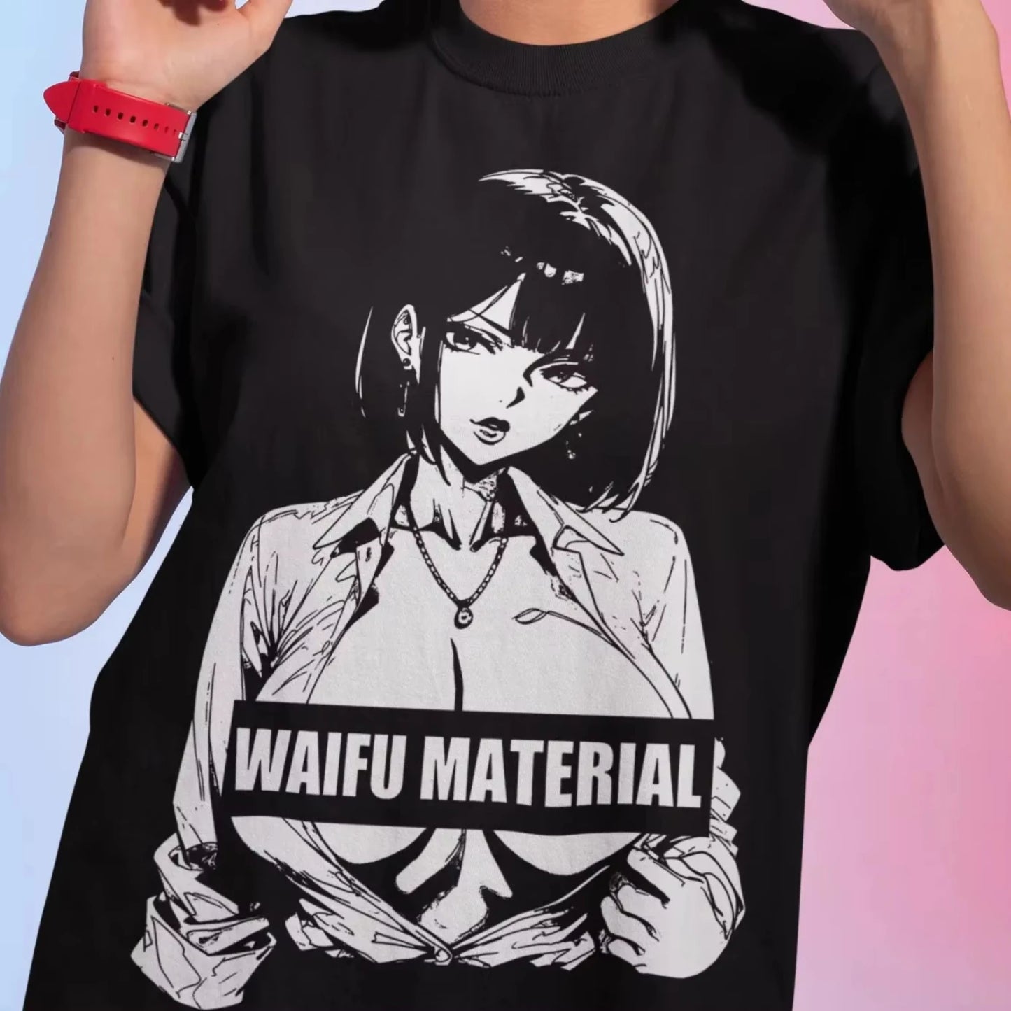 New Year's Hot Sales, Waifu Material Anime Office Lady T-Shirt _ Kawaii Salarywoman Illustration， Men's Short Sleeved T-shirt