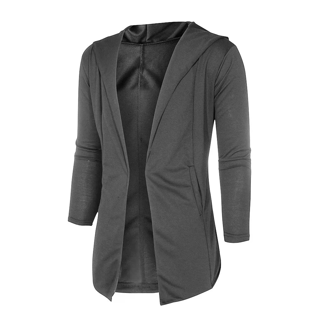 Men Splicing Solid Color Trench Coat Jacket Cardigan Hooded New Autumn Winter Fashion Trend Brand Long Hoodies Roupa Masculina