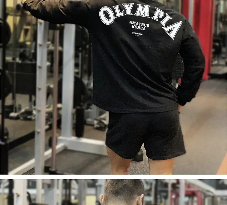 Men's Cotton Casual Long Sleeve T-shirt Man Gym Fitness Sweatshirt O-Neck Running Training Tops Male Workout Clothing Undershirt