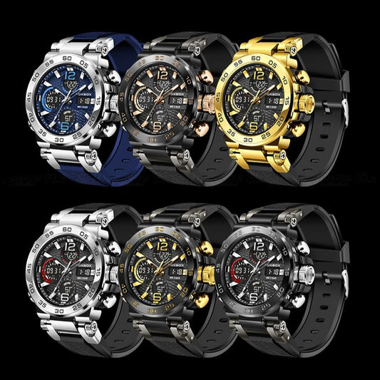 New Watches For Men Waterproof Clock Alarm reloj hombre LCD Dual Display Wristwatch Quartz Military Sports Mens Watch