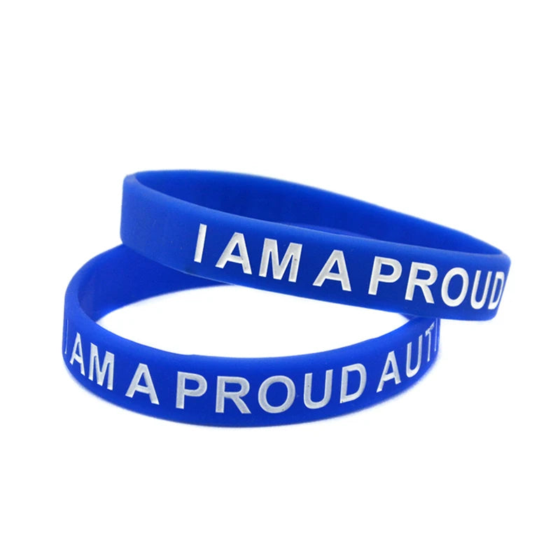 1 PC Autism Awareness Motivational Silicone Bracelet Blue Rubber Bangle I Am A Proud Autism Parent Wristband