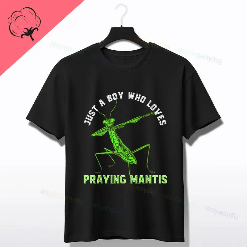 Praying Mantis Insects Bug Love Praying Mantis- Retro T-Shirt 100% Cotton Short Sleeve O-neck Tee Humor Style Design Casual Wear