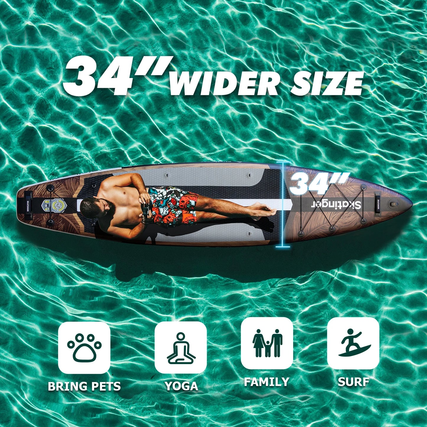 SKATINGER 12'6''x34''x6'' Inflatable Paddle Board for Adults Waterproof Standing Style SUP Board with Accessories for Aquatic