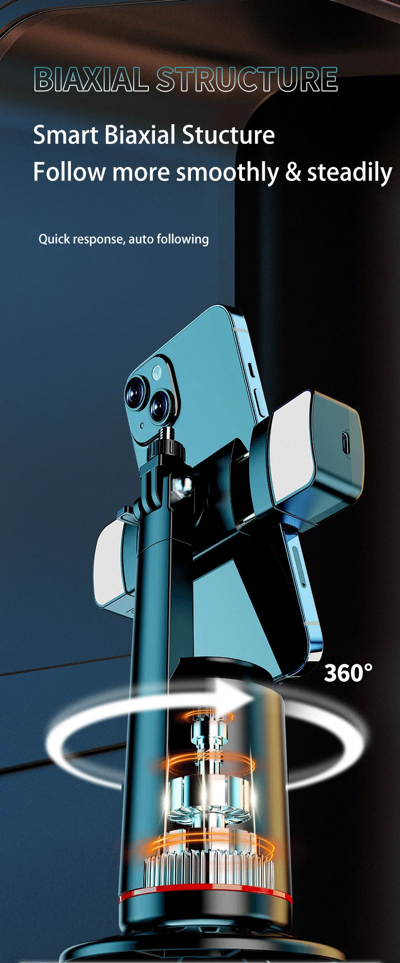 360° Rotation Phone Gimbal Stabilizer with Remote, Desktop Tripod Stand & Auto Tracking for Live Streaming/Vlogging