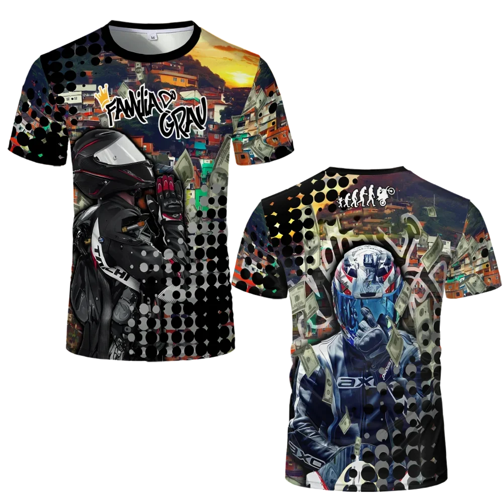 Summer Street Hip-hop Trendy Printed Tops Quebrada Grau 244 De Favela Moto T-shirts Men's Oversized Breathable Short Sleeves