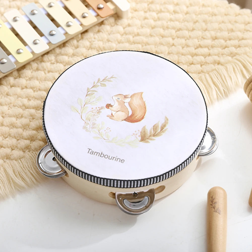 Kids Wooden Montessori Toys Musical Instruments Rattle Toys Wooden Squirrel Percussion Instruments Preschool Educational Toys