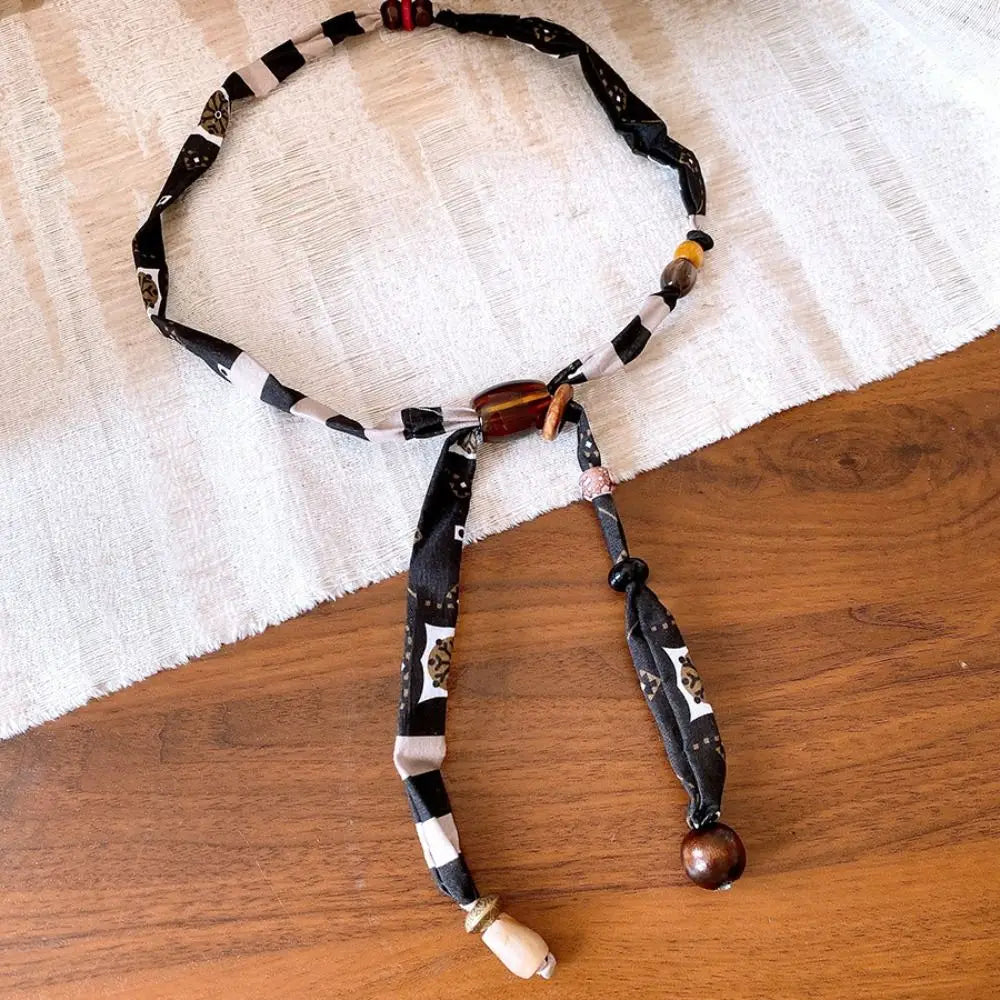 Strip Cloth Chain Necklace Multicolor Ethnic Style Wood Bead Necklace Jewelry Accessories Clavicle Chain Bohemian Choker Male