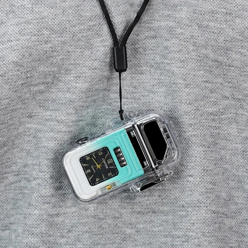 Waterproof Watch Lighter Windproof USB Plasma Rechargeable Lighter Outdoor Portable Smoking Cigarette Lighter Men's Watch Gift