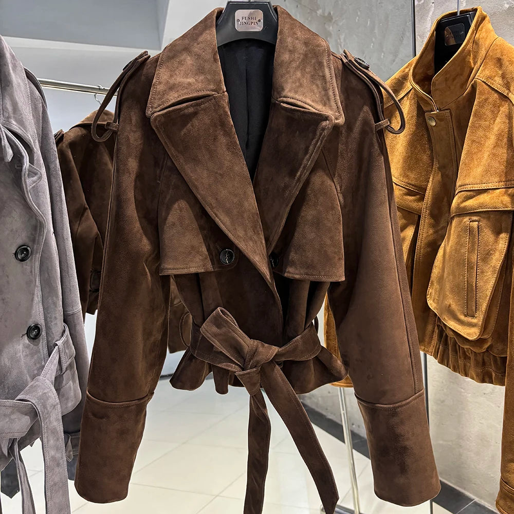 YOLOAgain Real Leather Jacket Women Burgundy Grain Leather Jacket With Belt