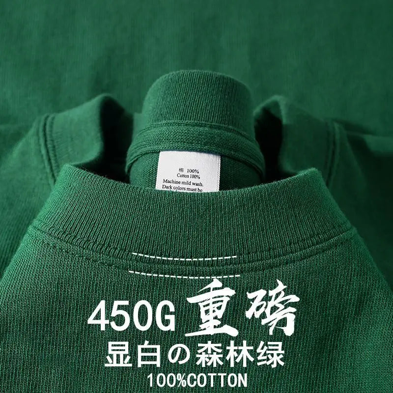 American 450g Heavy Cotton Short-sleeved T-shirt Men's and Women's Solid Color Loose Round Neck Top Bottoming Shirt Half-sleeved