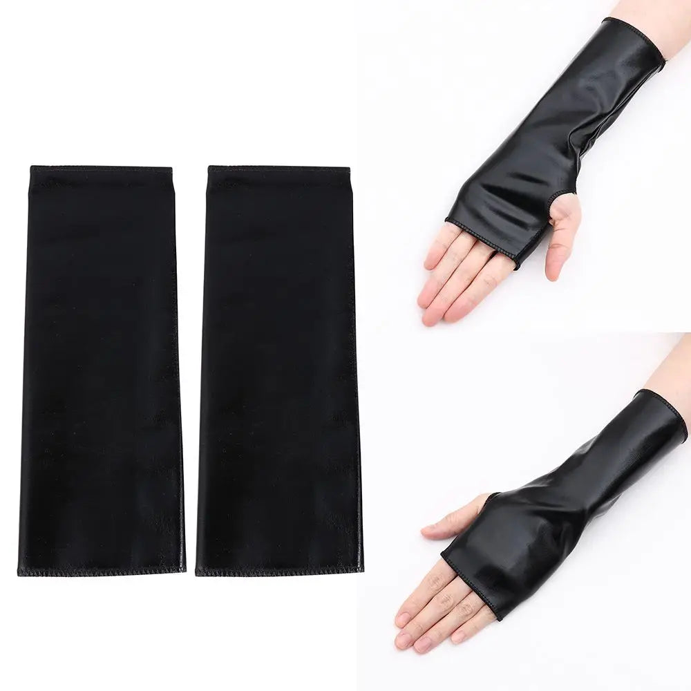 Men Women PU Mittens Gothic Punk Leather Gloves Black Gloves Dress Up Halloween Cosplay Hip-Hop Dance