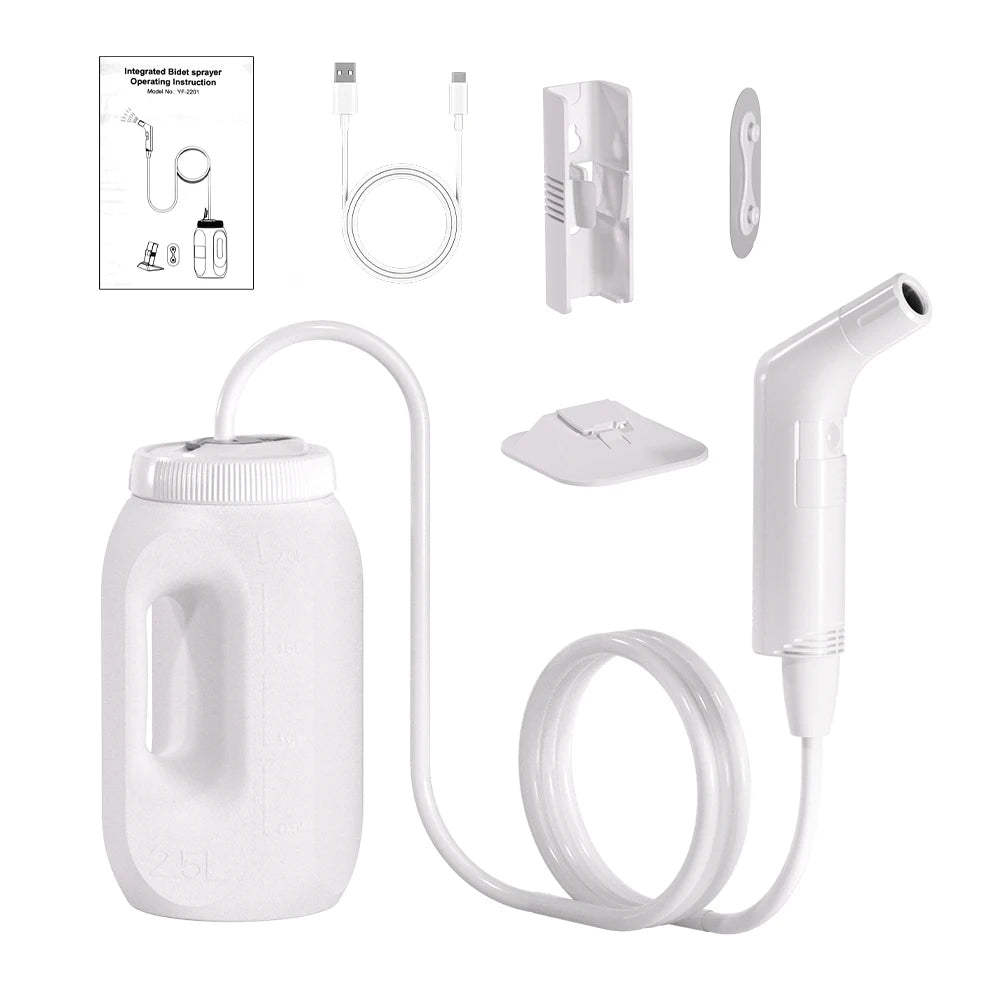2.5L Portable Electric Bidet Rechargeable Shataf Hand Bidet Butt Sprayer for Personal Hygiene Cleaning Travel Camping Bidet