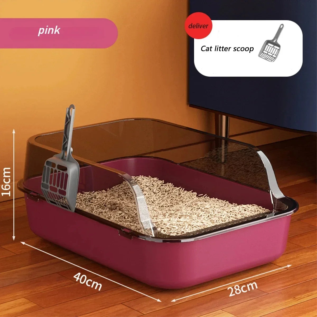 Cat Litter Box Cats Toilet Semi-enclosed High Side Splashproof Pet Bedpans with Litter Scoop Kitty Sandbox Cleaning Cat Supplies
