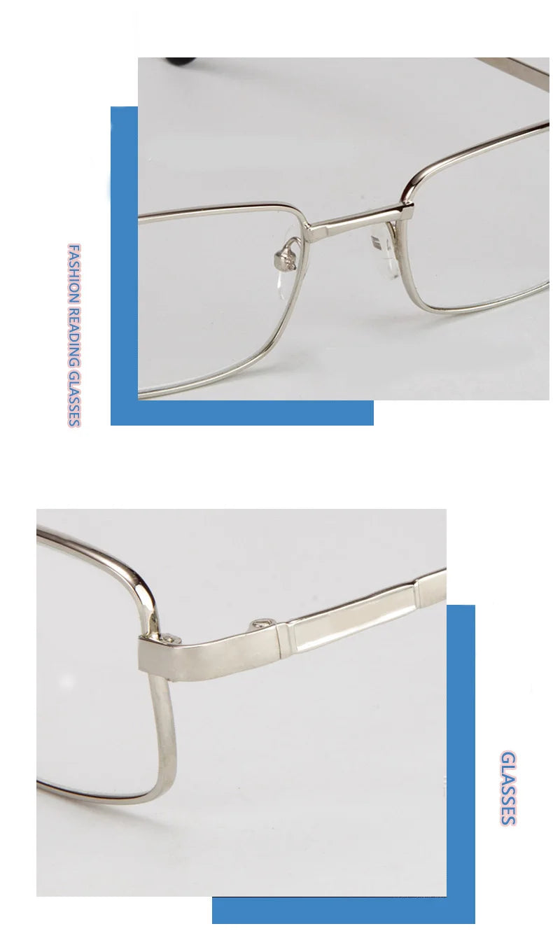 Reading Glasses Men Square Metal Frame Retro Presbyopic Glasses Anti-Scratch Eyeglasses 0 To +4.0 Real Glass Lens Eye Glasses