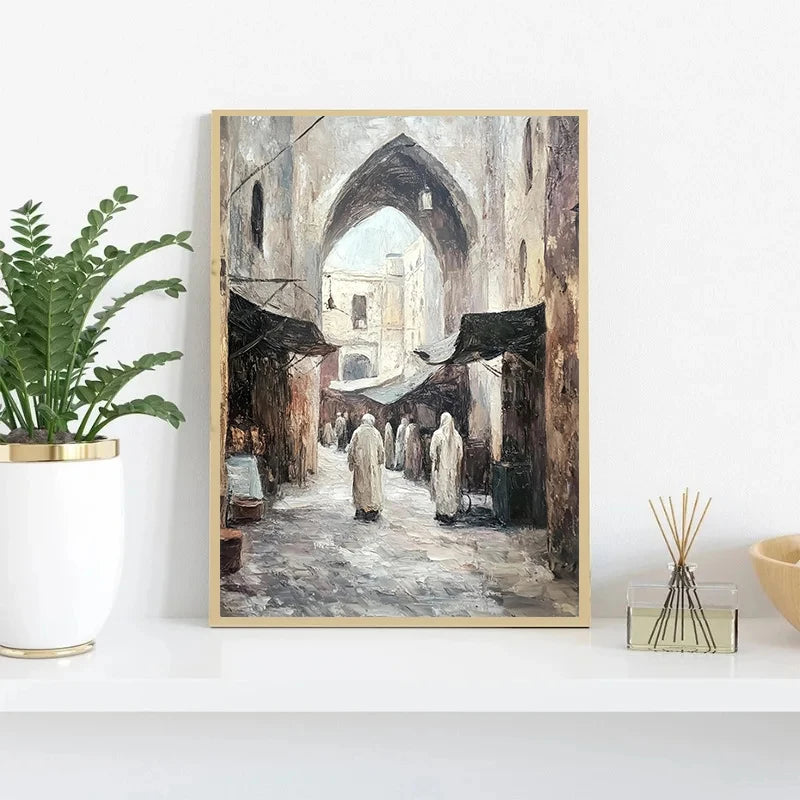 Muslim Mosque Islamic Architecture Archway Poster Minimalist Neutral Beige Canvas Printing Wall Art Picture for Room Home Decor
