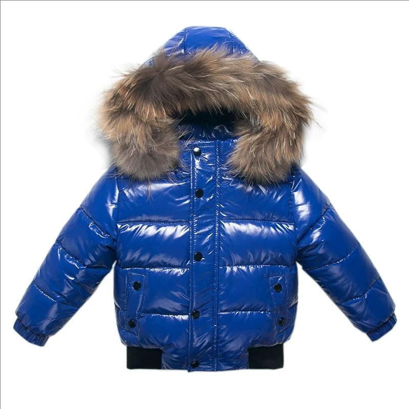 2025 Winter Down Jacket For Girl Real Fur Waterproof Shiny Thicken Warm Boy Winter Outerwear Coat 1-8 Years Kids Parka Outfit