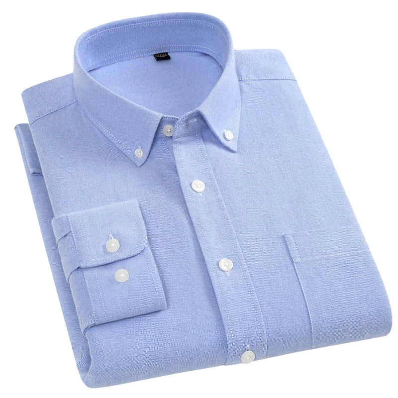 New Men Pure Cotton Flannel Soft Regular-fit Long Sleeve Brushed Shirt Single Pocket Comfortable Casual Solid Color Shirts S-5XL