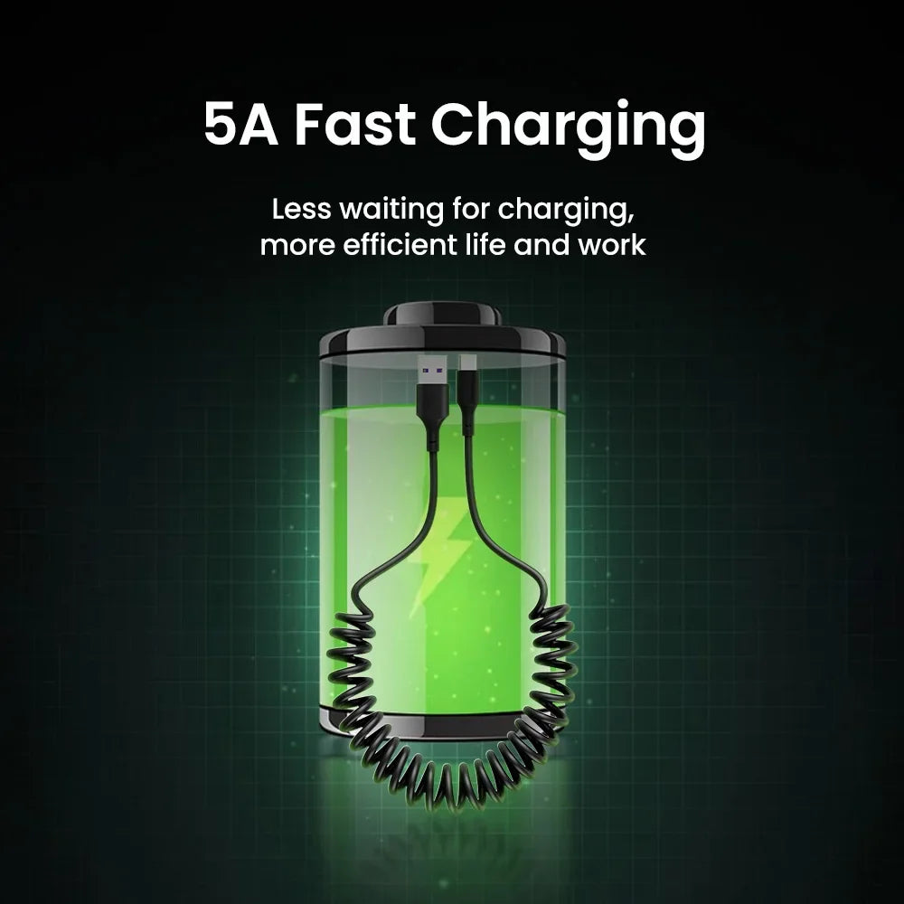5A Fast Charging Spring Data Cable Retractable USB C To Type C Cable for Huawei Xiaomi Redmi Phone Charger USB Type C Cable