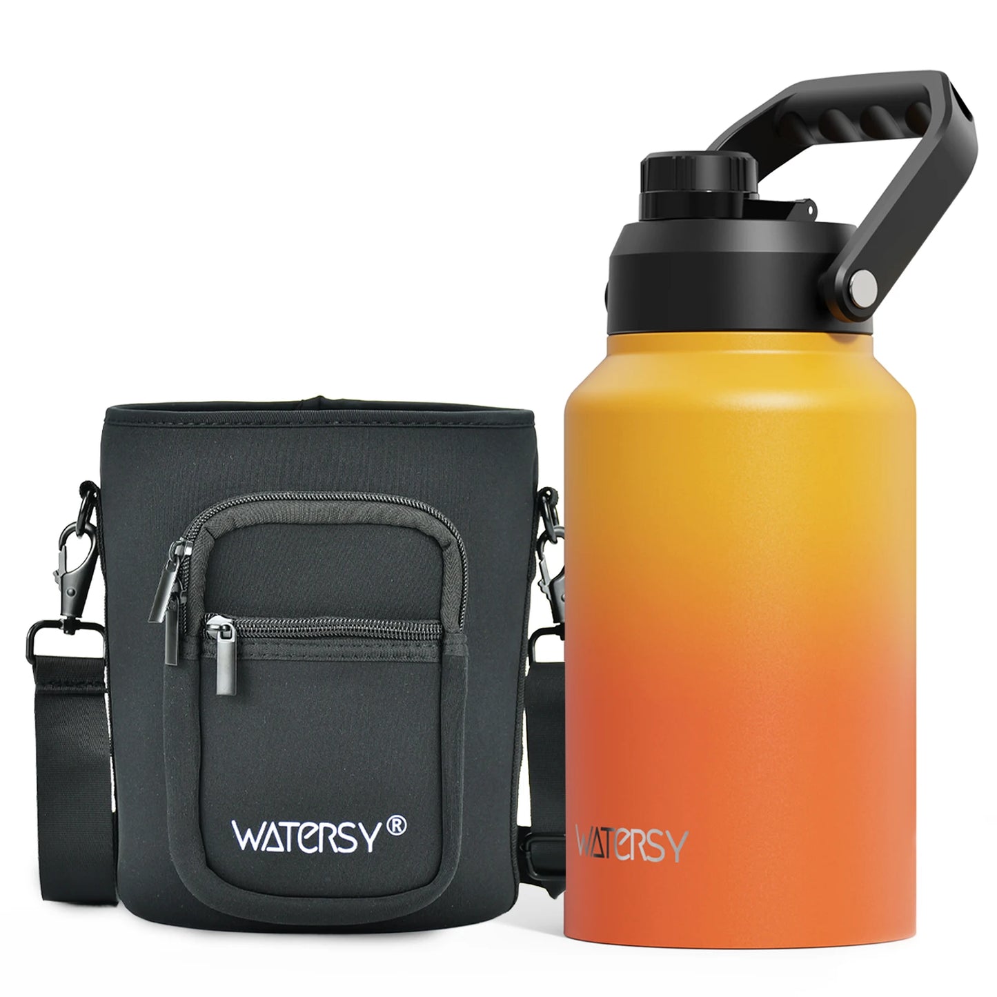 WATERSY 64/87/128oz Insulated Water Bottle Keep Cold for 48H 2L Large Stainless Steel Thermos with Handle for Gym Hiking Camping