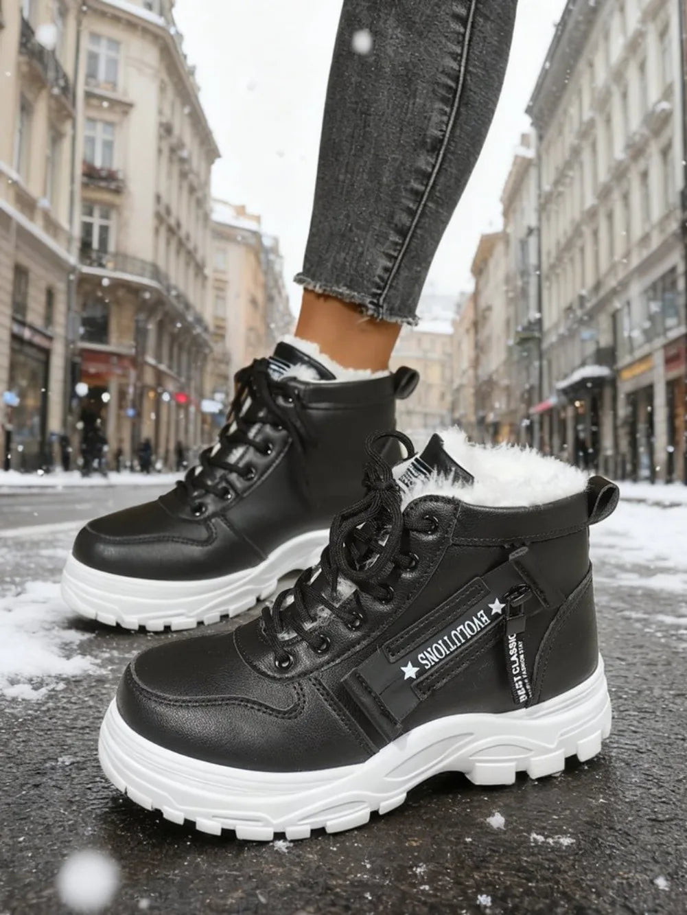 Women's Winter Snow Boots Warm Plush Lined Lace Up Chunky Platform Sneaker Booties Side Zipper Outdoor Walking Shoes for Ladies