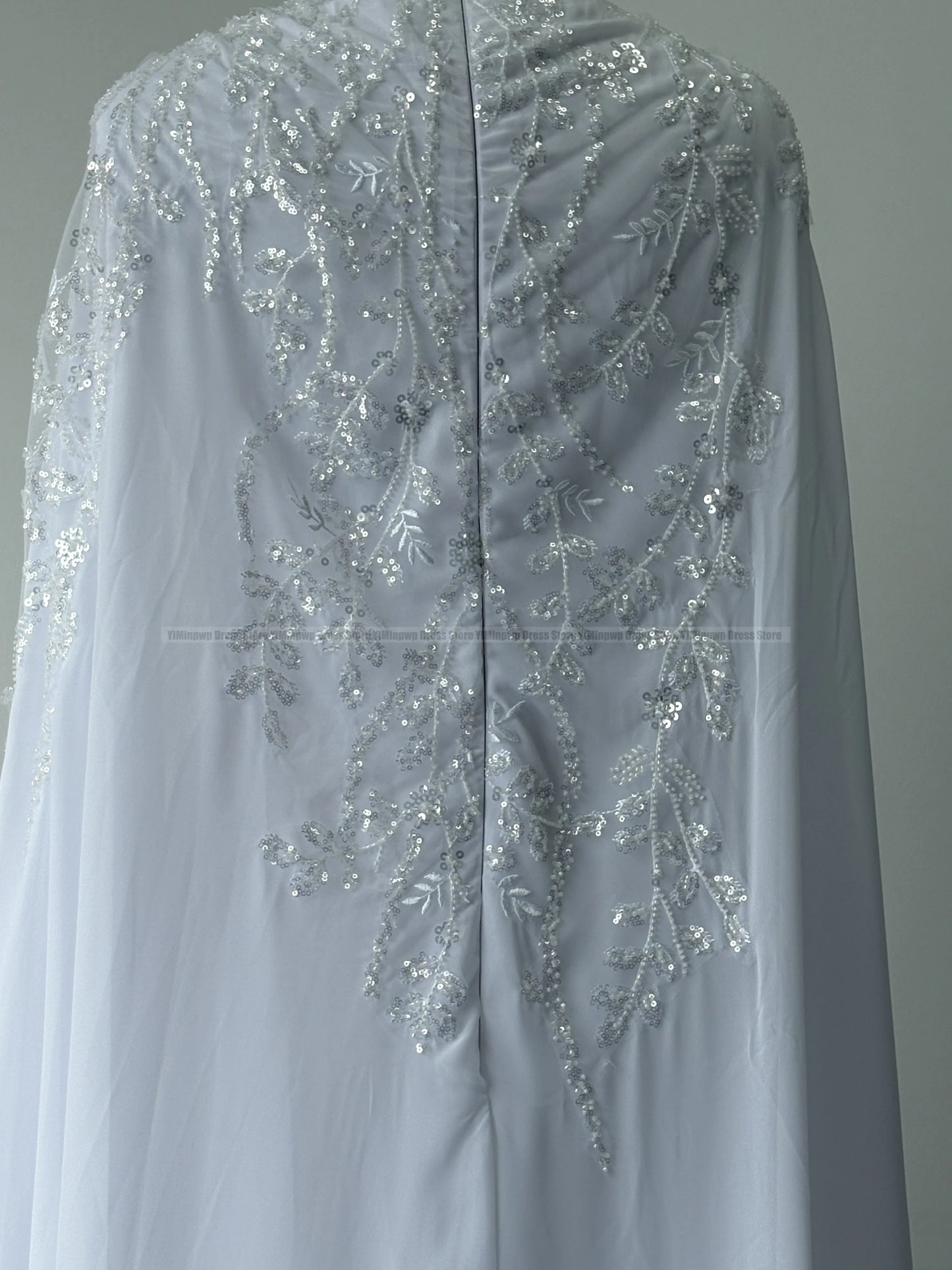 Muslim Wedding Dresses Hijab High Neck Long Sleeve A Line Bride Dress Chiffon Pearls Bridal Gown vestidos de novia Customized