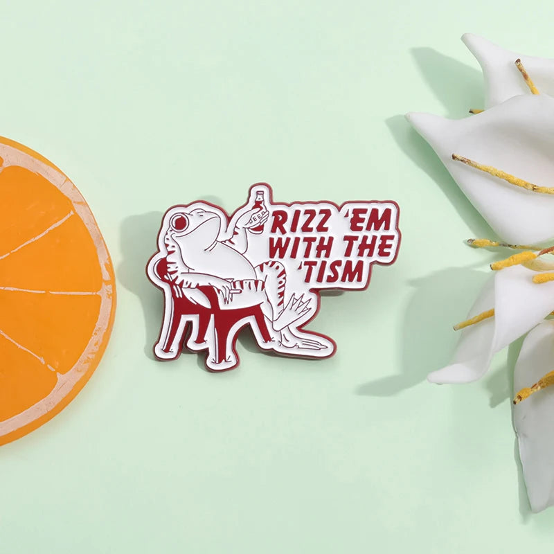 Autism Rizz 'em with The Tism Enamel Pin Cartoon Frog ADHD Awareness Mental Health Brooches Lapel Badge Jewelry Gift For Friends