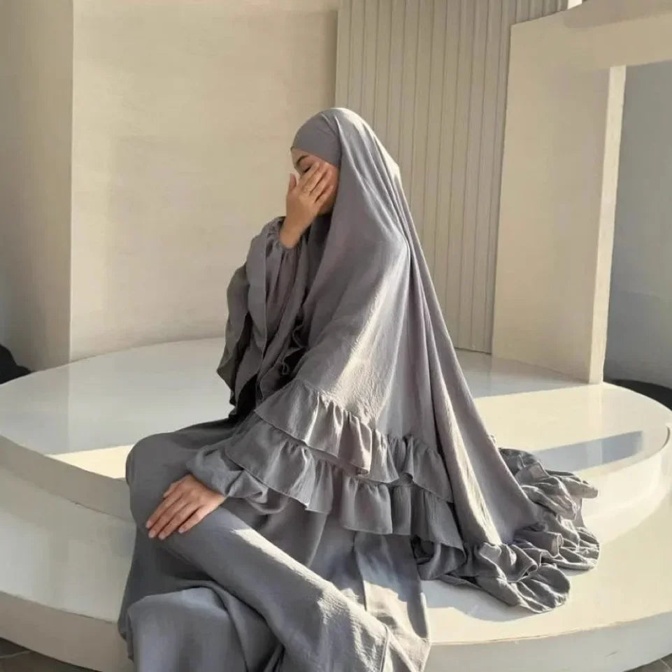 Muslim Dresses Hijab 2 Piece Sets Women Prayer Garment Modest Abayas Headscarf Ramadan Kaftan Islam Vestidos Arab Long Robe Suit