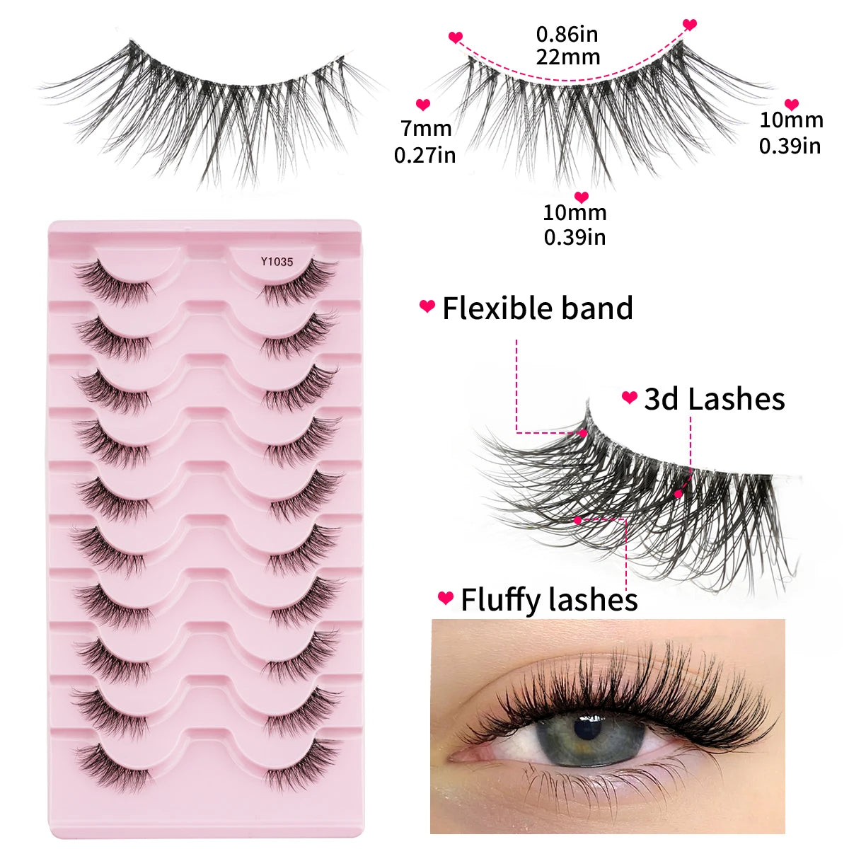 YSDO 3/7/10 Pair Half Eye Lashes Soft Natural Fake Lashes Look Short Wispy Clear Band Fox Eye Lash Faux 3d Mink Eyelashes Makeup