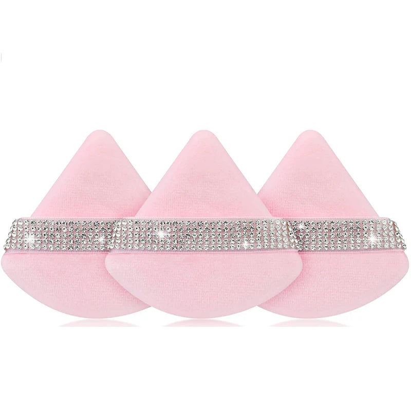 Diamond Triangle Velvet Setting Puff Ribbon Detail Powder Sponge Smooth Finishing Soft Puff for Loose Pressed Powder Application