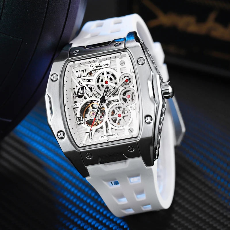 Watches For Men Original Automatic Mechanical Watch Skeleton Waterproof Luminous Men's Watch White Rubber Strap Reloj Hombre