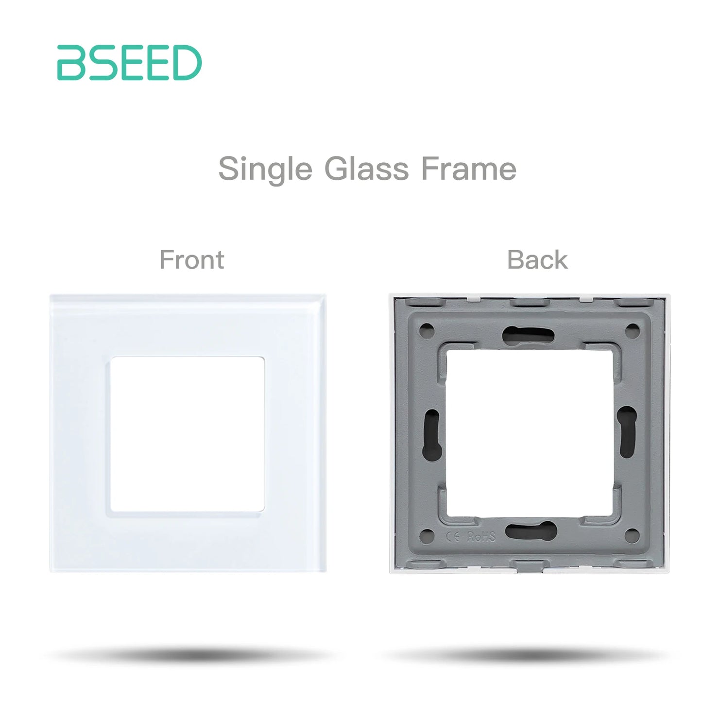 BSEED Only Glass Frame Panel Single Double Frames Wall Socket Triple Four Frames DIY Part with Metal Frames White Black Golden