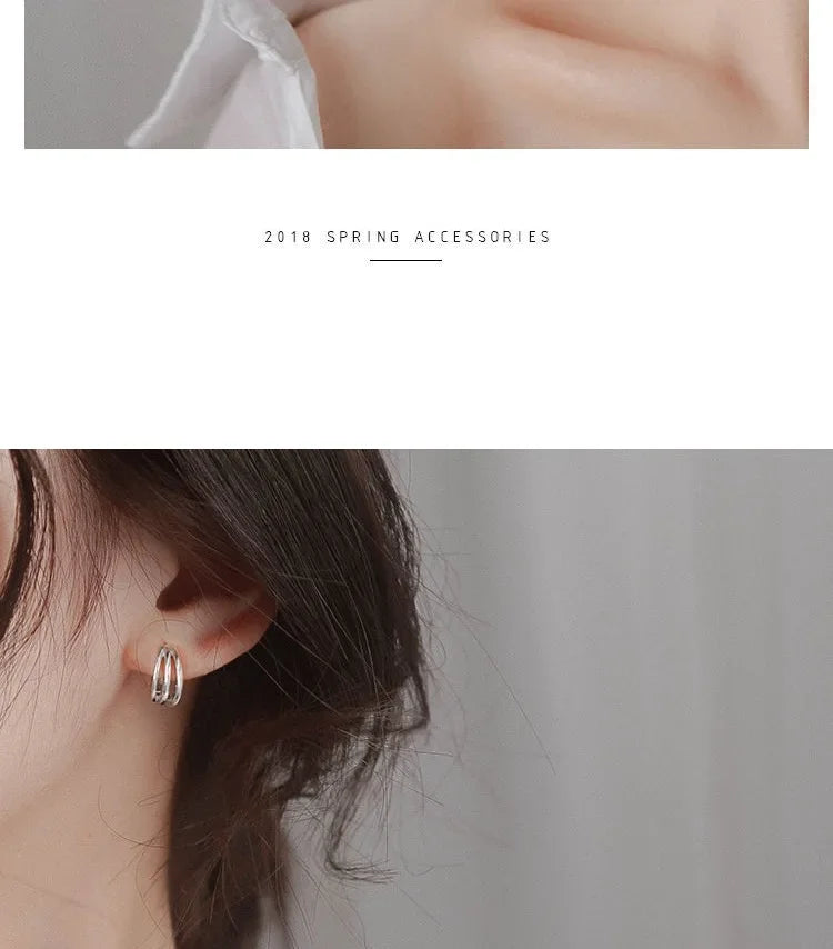 925 Sterling Silver Three layers Earrings Simple Temperament Exquisite Hot Semale Sexy Jewelry Gift