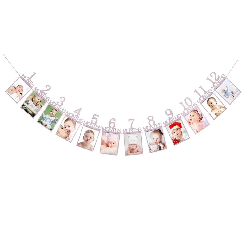 1st Birthday Baby Photo Banner Photo Frame Birthday Party Decoration Props Boys Girls 1st Birthday Party Decoration Photos