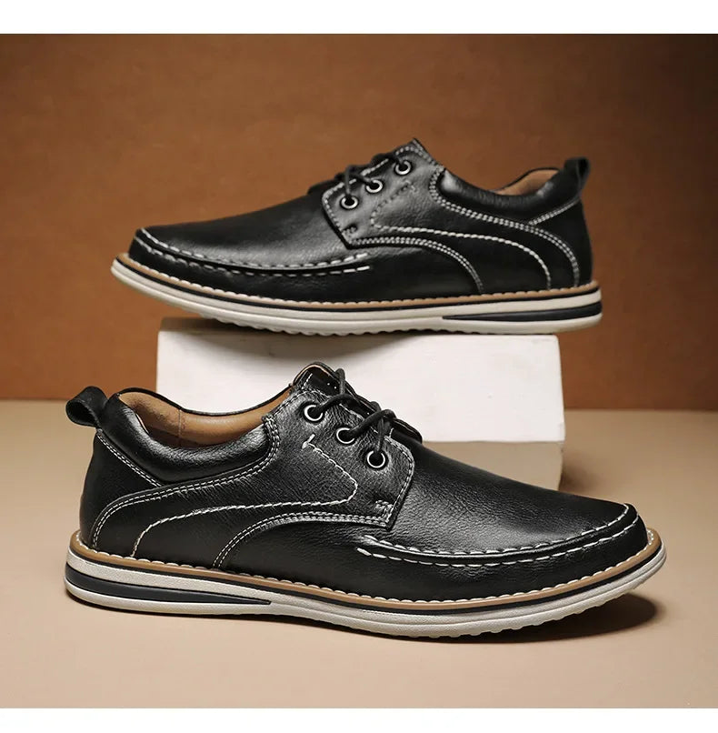 Men Genuine Leather Casual Shoes Fashion Business Leisure Shoes Lace-up Loafers