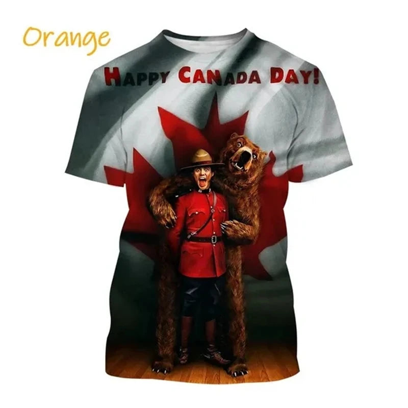 I Love Canada Flag Graphic T Shirt For Men Clothing Canadian Emblem Tee Shirts Unisex Women 3D Happy Canada Day Printing T-shirt