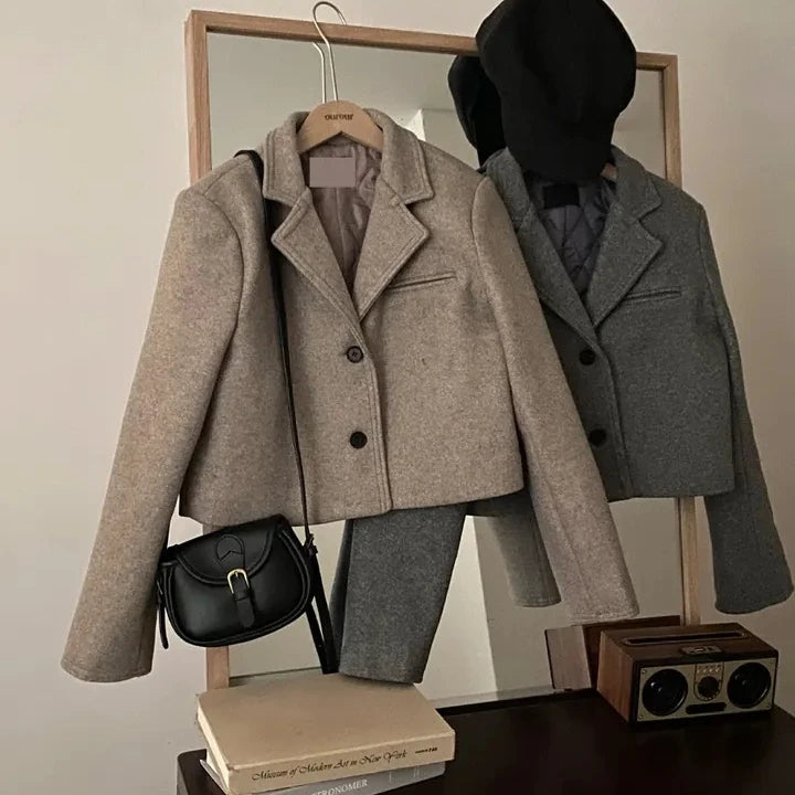 ort Thiened Woolen Coat for Women Winter New Sle Retro Single Button Suit Collar Coat Korean Sle Straight Tube pe