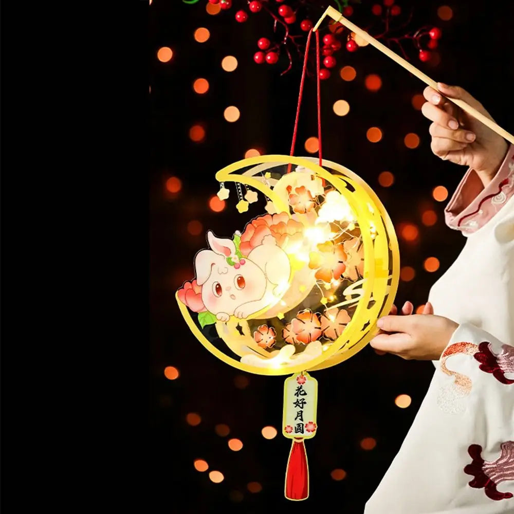 Luminous Mid-Autumn Festival Lantern DIY Handmade with LED Light Rabbit Lantern Chinese Style Glowing Handheld Luminous Lantern