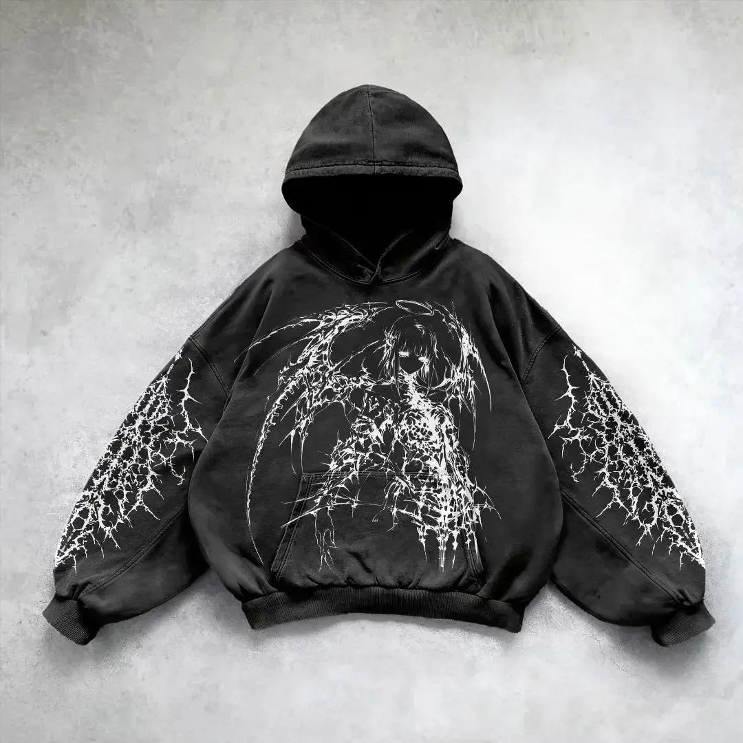 Harajuku y2k gothic pattern hoodie goth oversized hoodies women streetwear tracksuit men couples tops sweatshirt print clothes
