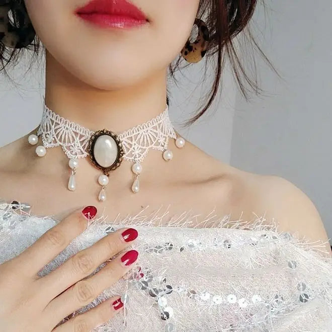 Black Lace Choker Necklace for Women Pendant Chains Bohemian Jewelry Cadenas Mujer Gift Halloween Decoration