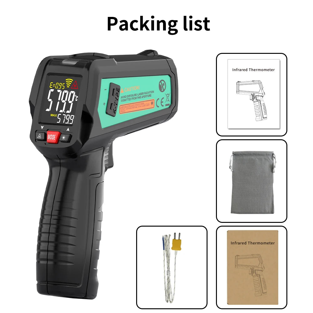 MASTFUYI 13 Point Infrared Positioning Thermometer -50°C~580°C Laser Digital Thermometer Color LCD Pyrometer Ambient Recorder